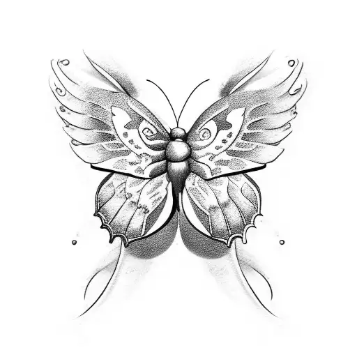 ampersand with butterfly wings tattoo design idea