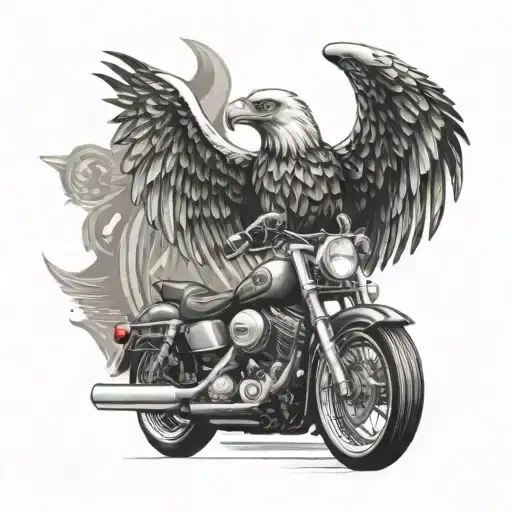 Harley Davidson bike racing an eagle in a speed challenge tattoo design idea