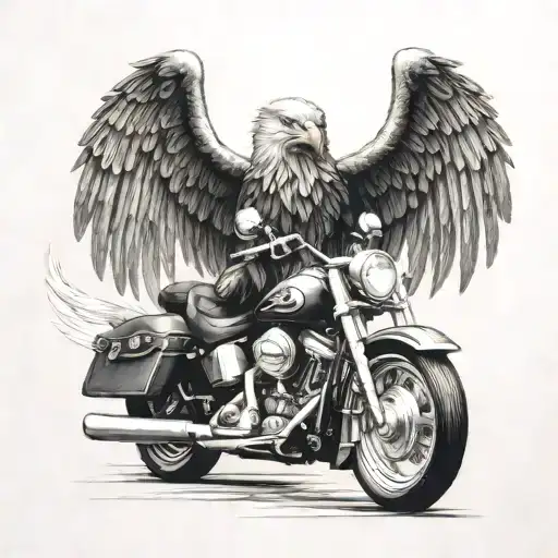 Harley Davidson bike racing an eagle in a speed challenge tattoo design idea