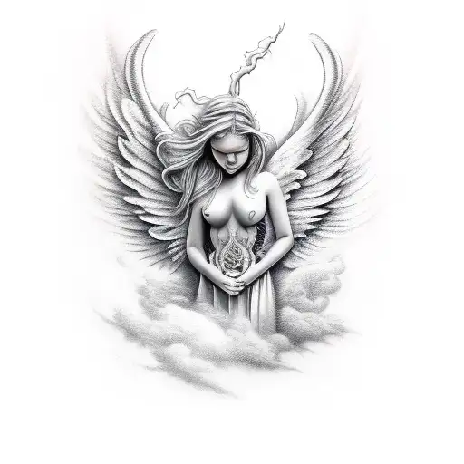 Lightening and clouds fallen angel  tattoo design idea