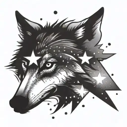 wolf, stars, loss tattoo design idea
