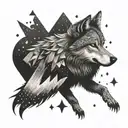 wolf, stars, loss tattoo design idea