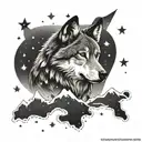 wolf, stars, loss tattoo design idea