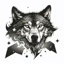 wolf, stars, loss tattoo design idea