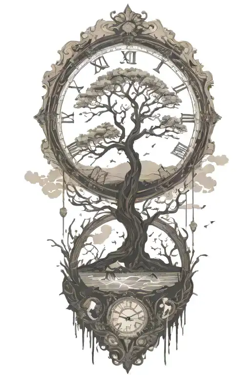 peace and lightining storm and time and nature tattoo design idea