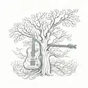 A surreal tattoo of a large tree with branches shaped like bass guitars, blending your love for nature and music together tattoo design idea