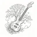 A surreal tattoo of a large tree with branches shaped like bass guitars, blending your love for nature and music together tattoo design idea