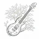 A surreal tattoo of a large tree with branches shaped like bass guitars, blending your love for nature and music together tattoo design idea