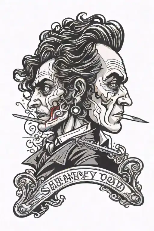 sweeney todd with a razor blade up tattoo design idea