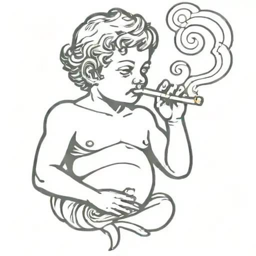 cherub smoking cigarette tattoo design idea