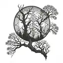 dead trees pentagrams in the night tattoo design idea