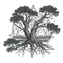 dead trees pentagrams in the night tattoo design idea