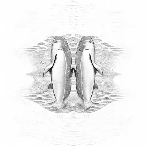 two beluga whale tails coming out of water that looks like a paint brush stroke tattoo design idea