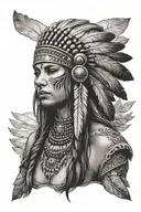 female Indian headdress being worn tattoo design idea