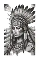 female Indian headdress being worn tattoo design idea