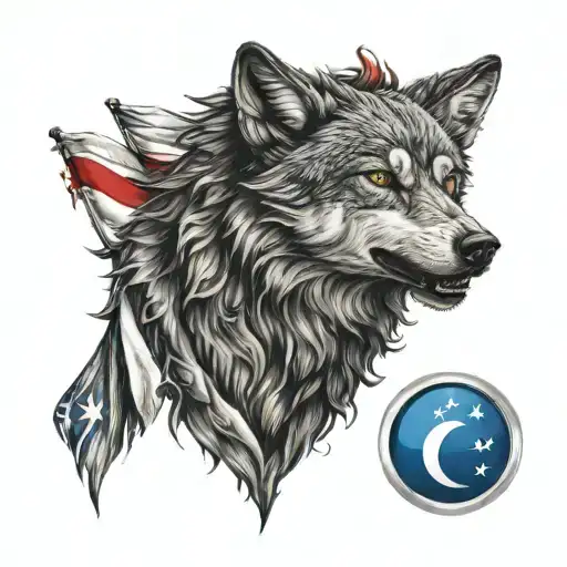 göktürk wolf with turkish flag tattoo design idea