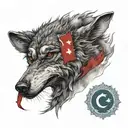 göktürk wolf with turkish flag tattoo design idea