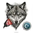 göktürk wolf with turkish flag tattoo design idea