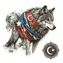 göktürk wolf with turkish flag tattoo design idea