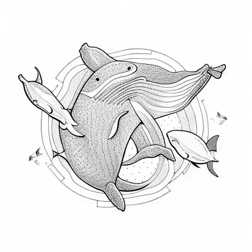 whale with marine animals inside it tattoo design idea