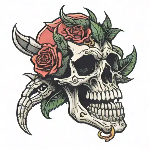 rose scorpion skull knife tattoo design idea