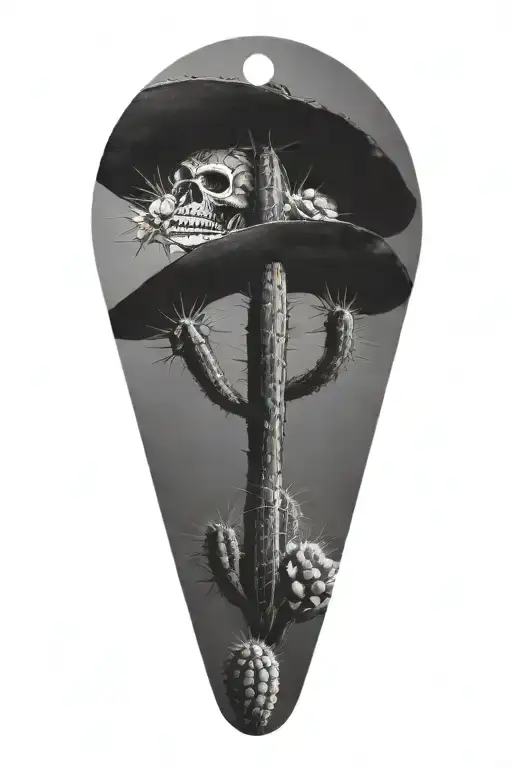 San Antonio Alamo day of the dead small cactus with skeleton day of the dead sing  tattoo design idea
