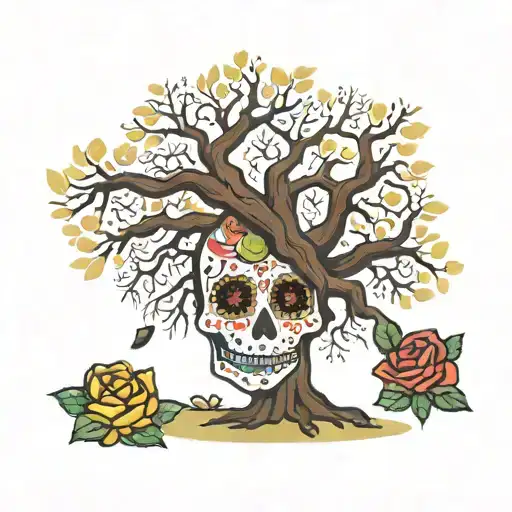 San Antonio Alamo day of the dead tree with creeping tattoo design idea