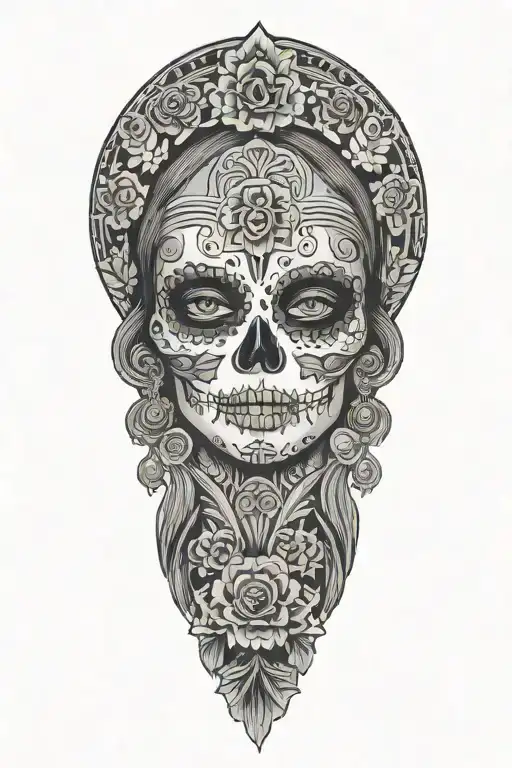 Alamo day of the dead woman background alamo building tattoo design idea
