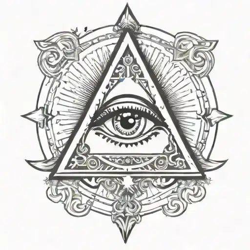 filigree all seeing eye pyramid logo integrated astrological sign tattoo design idea