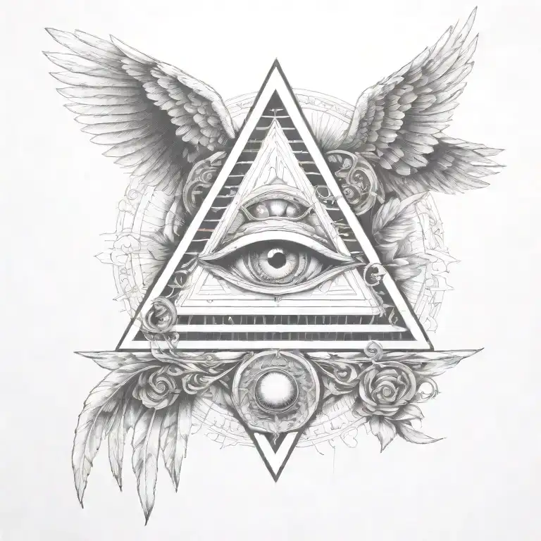 filigree all seeing eye pyramid owl wings  in background Anunnaki egyptian  tattoo design idea