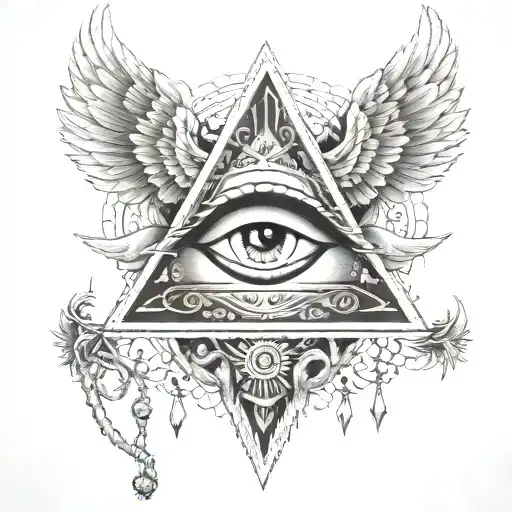 filigree all seeing eye pyramid wings in background Anunnaki tattoo design idea