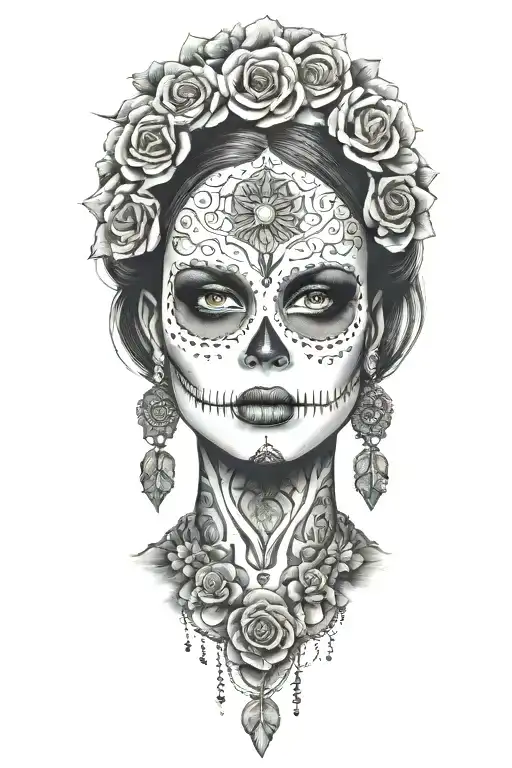 Alamo day of the dead woman background alamo building tattoo design idea