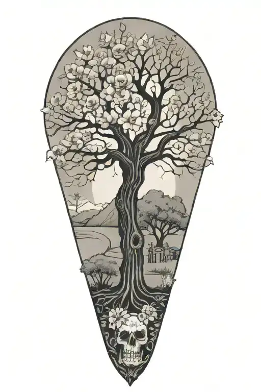 San Antonio Alamo day of the dead tree with creeping tattoo design idea