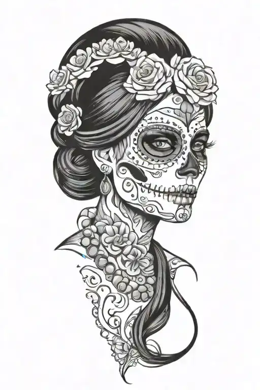 Alamo day of the dead woman background tattoo design idea
