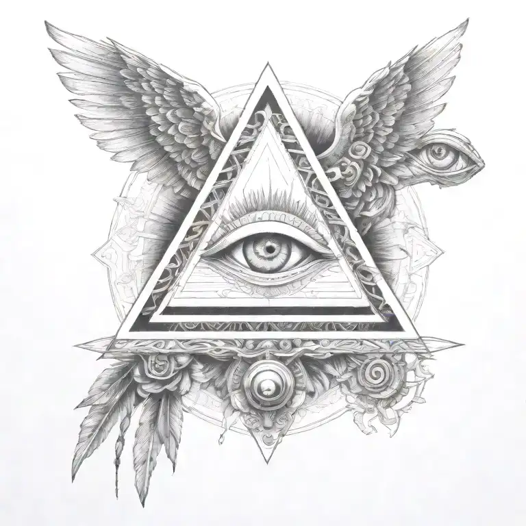 filigree all seeing eye pyramid wings in background Anunnaki tribal tattoo design idea