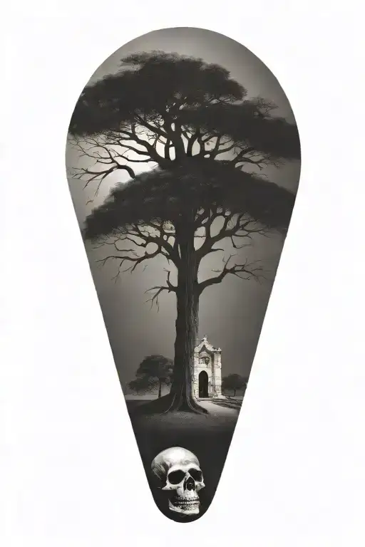 San Antonio Alamo day of the dead tree with creeping tattoo design idea