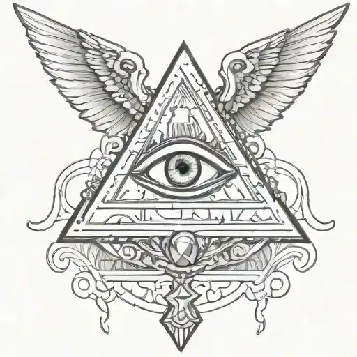 color filigree all seeing eye pyramid wings in background Anunnaki tattoo design idea