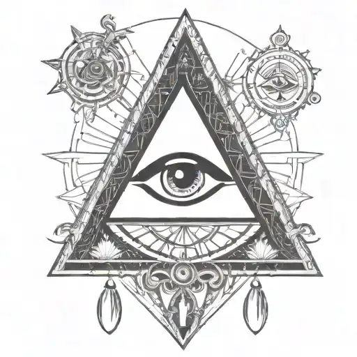filigree all seeing eye pyramid logo integrated astrological sign capicorn   tattoo design idea