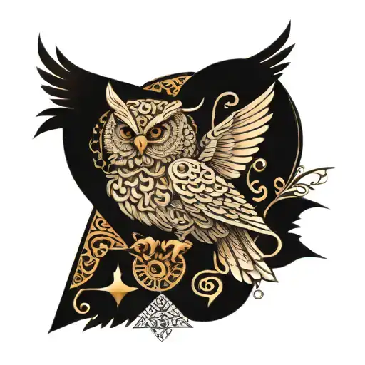 filigree all seeing eye pyramid owl wings background  tattoo design idea