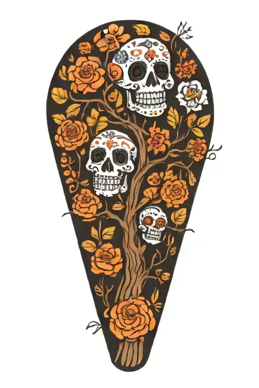 San Antonio Alamo day of the dead tree with creeping tattoo design idea