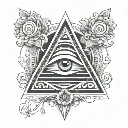 filigree all seeing eye pyramid logo integrated astrological sign tattoo design idea