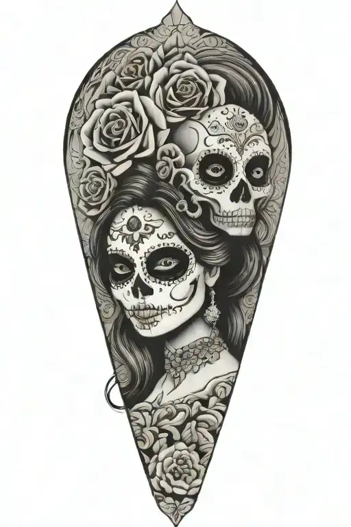 Alamo dia de los muertos woman background alamo on the bottom  tattoo design idea