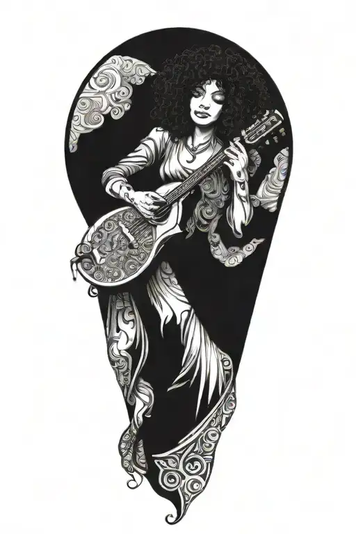 day the day curly haired woman being serenaded  tattoo design idea