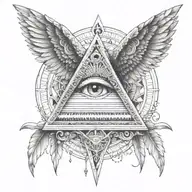 filigree all seeing eye pyramid owl wings  in background Anunnaki egyptian  tattoo design idea