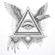 filigree all seeing eye pyramid owl wings  in background Anunnaki egyptian alien  tattoo design idea