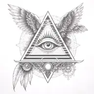 filigree all seeing eye pyramid owl wings  in background Anunnaki egyptian alien  tattoo design idea