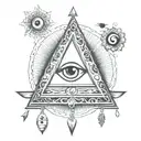 filigree all seeing eye pyramid logo integrated astrological sign tattoo design idea