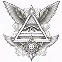 filigree all seeing eye pyramid wings in background Anunnaki tattoo design idea