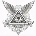filigree all seeing eye pyramid wings in background Anunnaki tattoo design idea