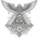 filigree all seeing eye pyramid wings in background Anunnaki tattoo design idea